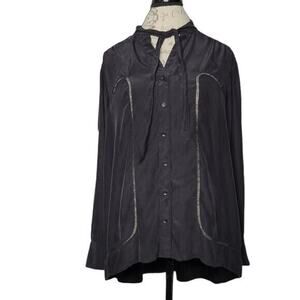Rag & Bone Black Long Sleeve 100% Silk Tie Neck Button Front Blouse Women's XS